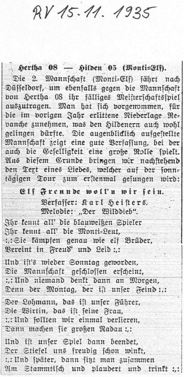 Das Süder Lied damals (Quelle: Rheinische Volkszeitung vom 15.11.1935)